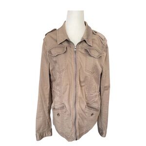 Express Women’s Khaki Utility Jacket SZ M - Zip Front Cargo Pockets Military Sty
